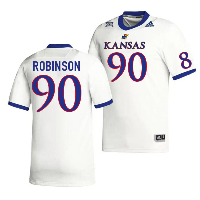 Men #90 Jereme Robinson Kansas Jayhawks College Football Jerseys Stitched Sale-White